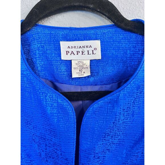 Vintage Adrianna Papell Lined Silk Cerulean Blue Blazer & Skirt Suit Size 10 - Picture 2 of 13